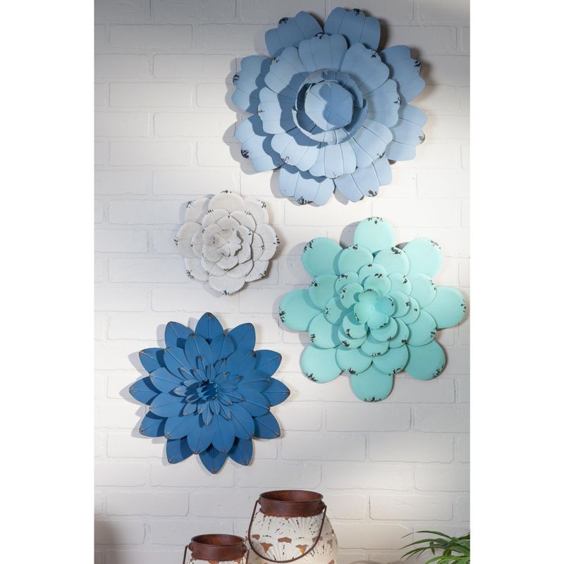 Lone Elm Studios Assorted, Bold and Blue Metal Wall Flowers (Set of 5)