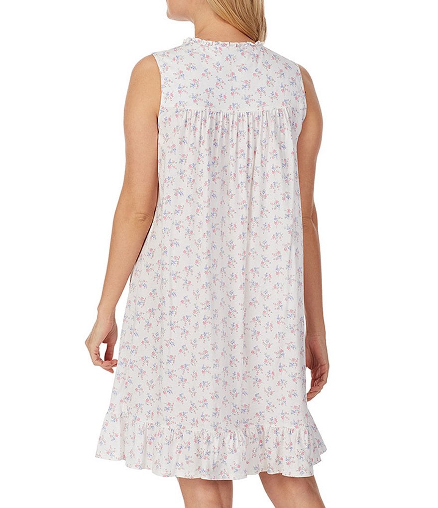 Miss Elaine Petite Silky Knit Square Neck Short Sleeve Checked Print Short Nightgown