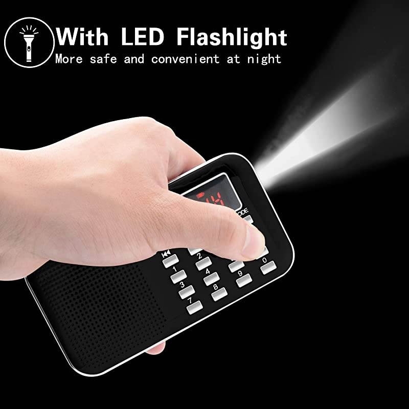 Mini Digital AM FM Radio Media Speaker MP3 Music Player Support TF CardUSB Disk with LED Screen Display and Emergency Flashlight Function BlackUpgraded Version