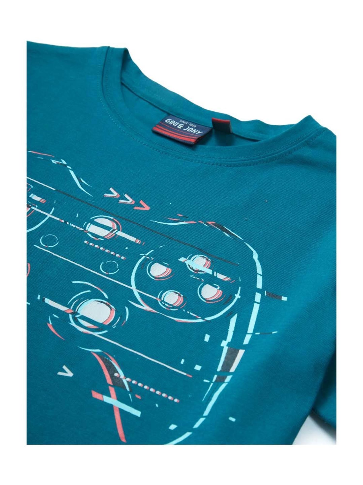 Gini & Jony Kids Teal Blue Printed T-Shirt