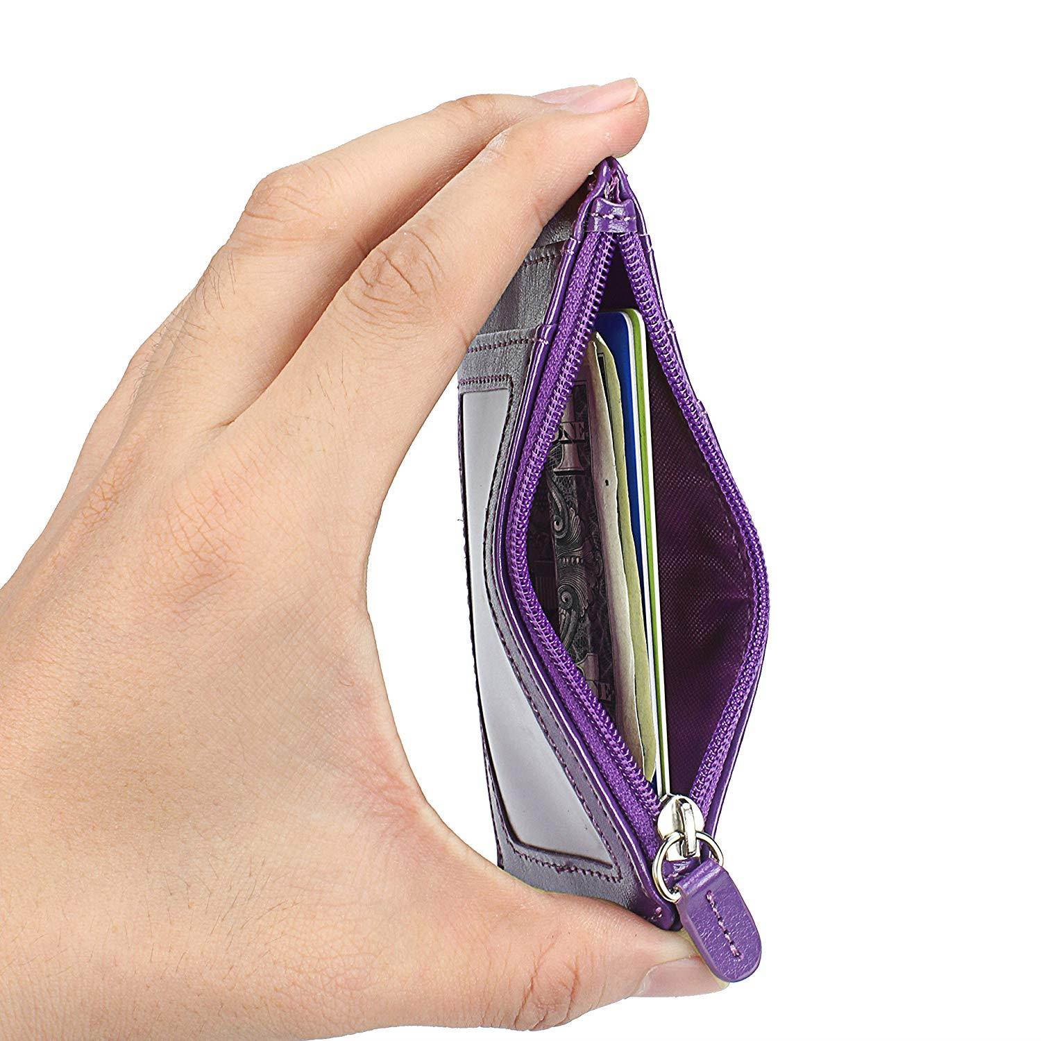 Badge Holder with Zip, Wisdompro 2-Sided PU Leather ID Badge Holder Wallet Case with 1 ID Window, 4 Card Slots, 1 Side Zipper Pocket and 1 piece 20" PU Neck Lanyard/Strap - Purple (Vertical)
