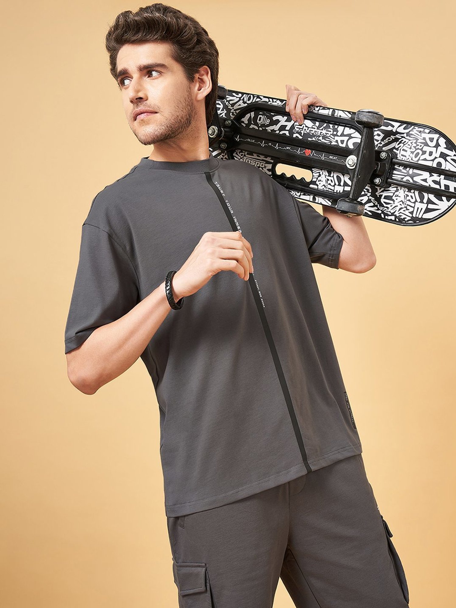 Street 808 By Pantaloons Steel Gray Boxy Fit T-Shirt