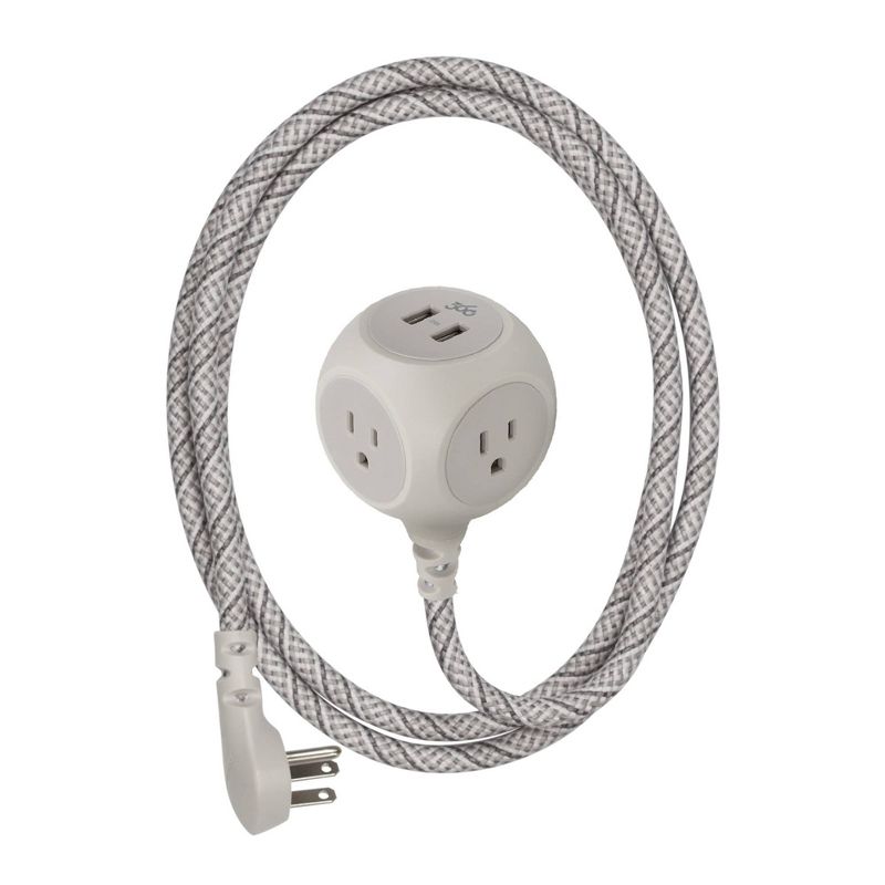 360 Electrical 6' French Gray Habitat Braided Extension Cord with Dual USB Ports