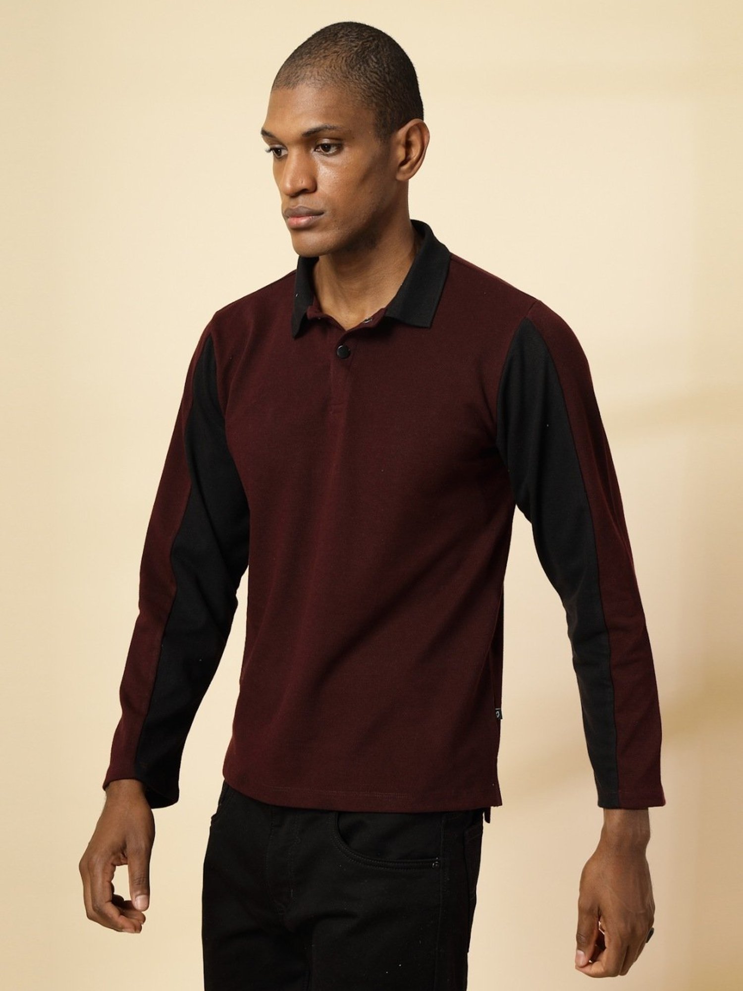 Rigo Wine Cotton Slim Fit Texture Polo T-Shirt