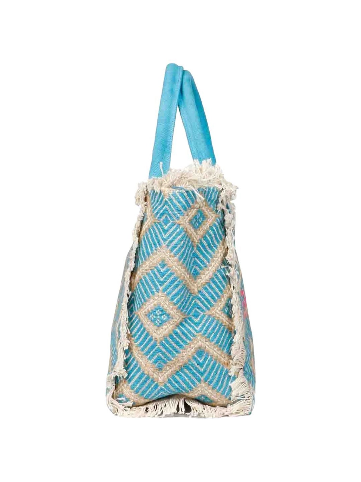Favore Blue & White Printed Medium Handbags