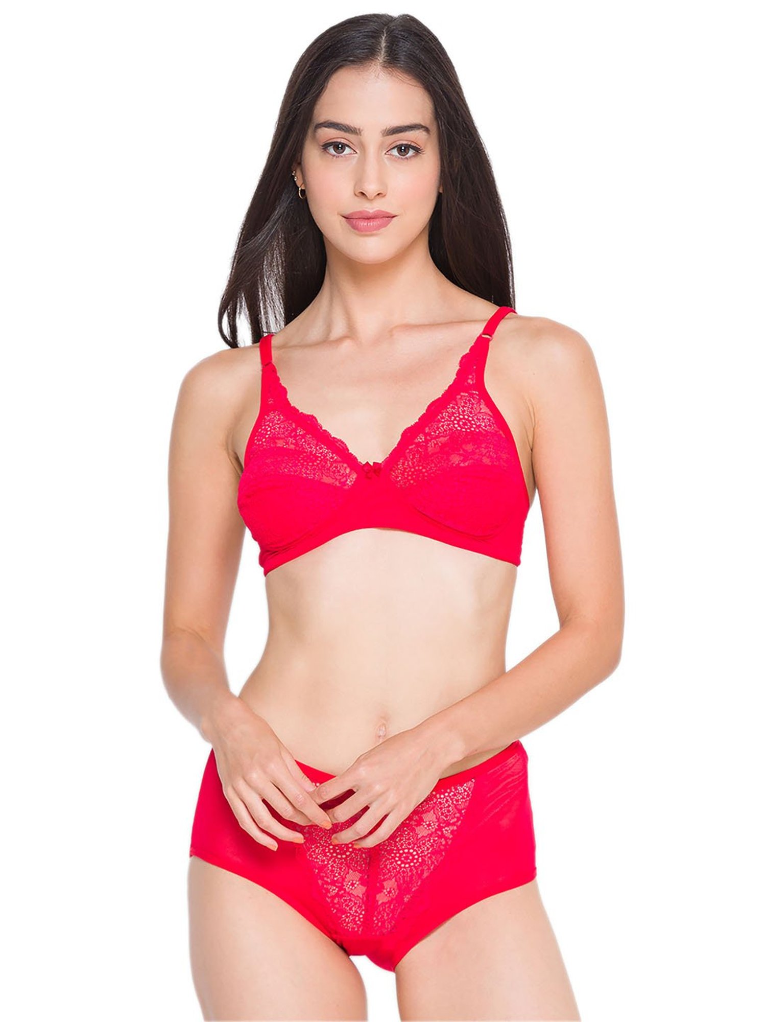 Candyskin Red Lace Bra With Bikini Panty