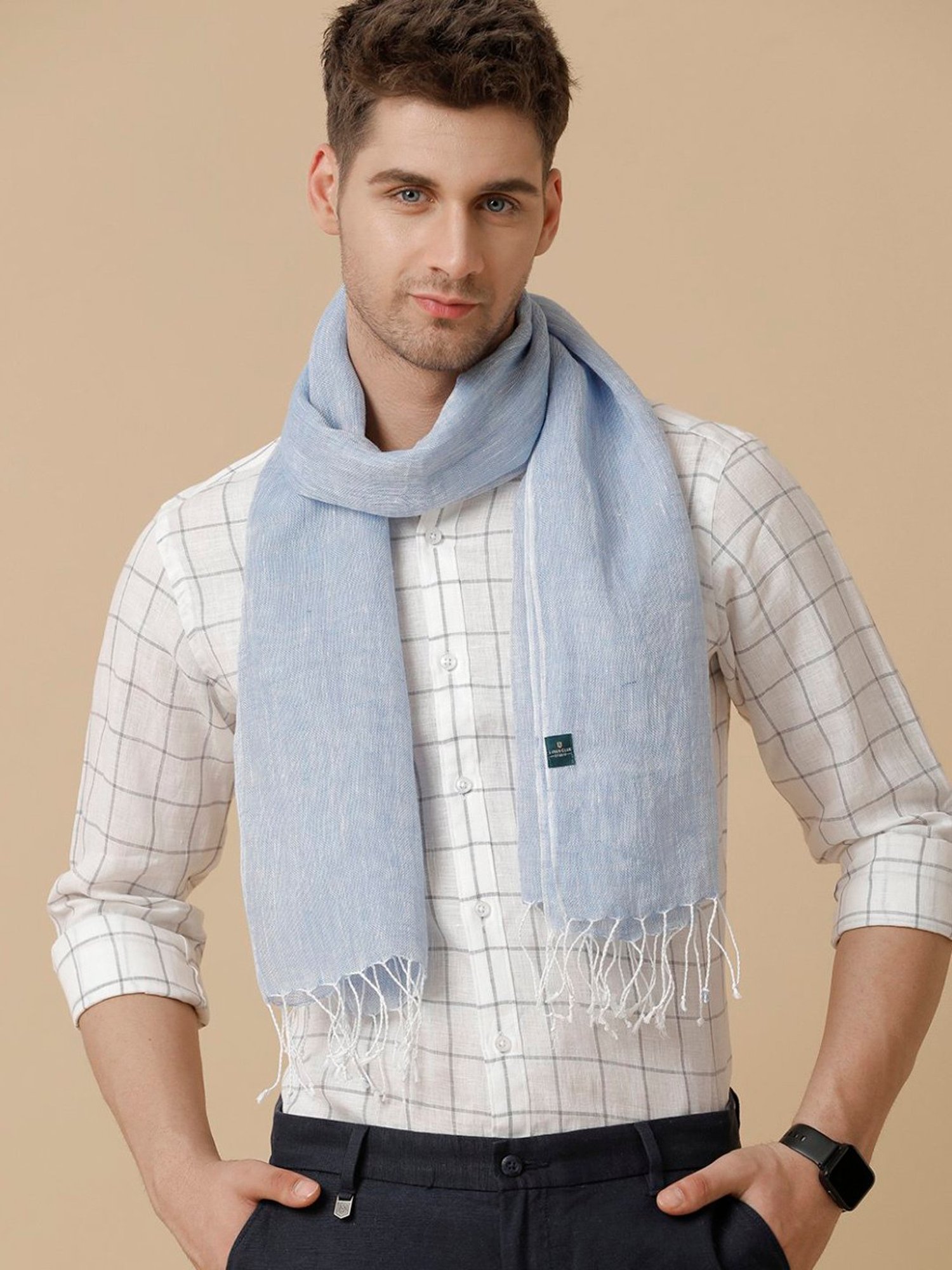 Linen Club Blue Solid Stole