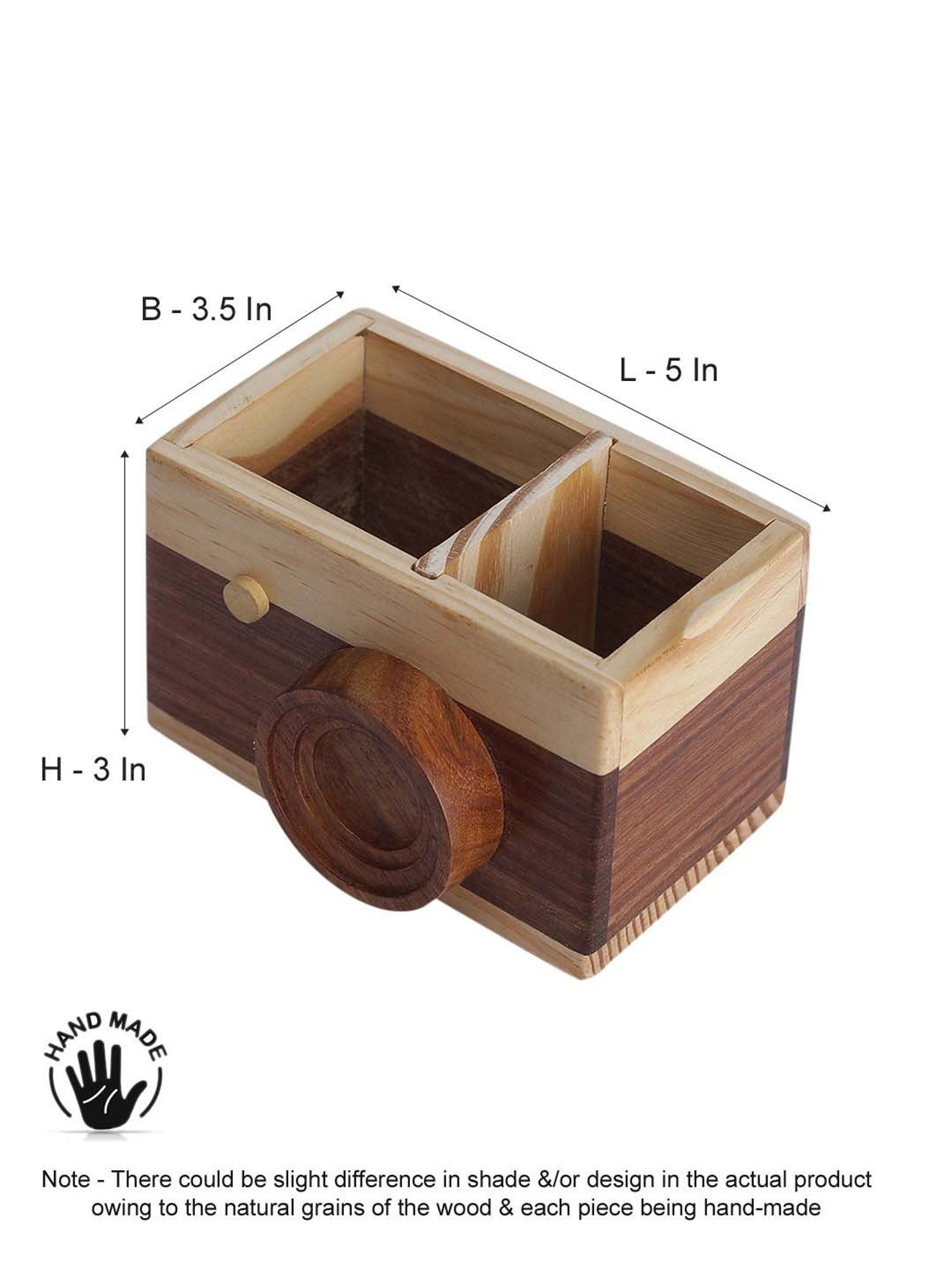 VarEesha Brown & Beige Sheesham Wood Camera-Shaped Penstand - Set of 1