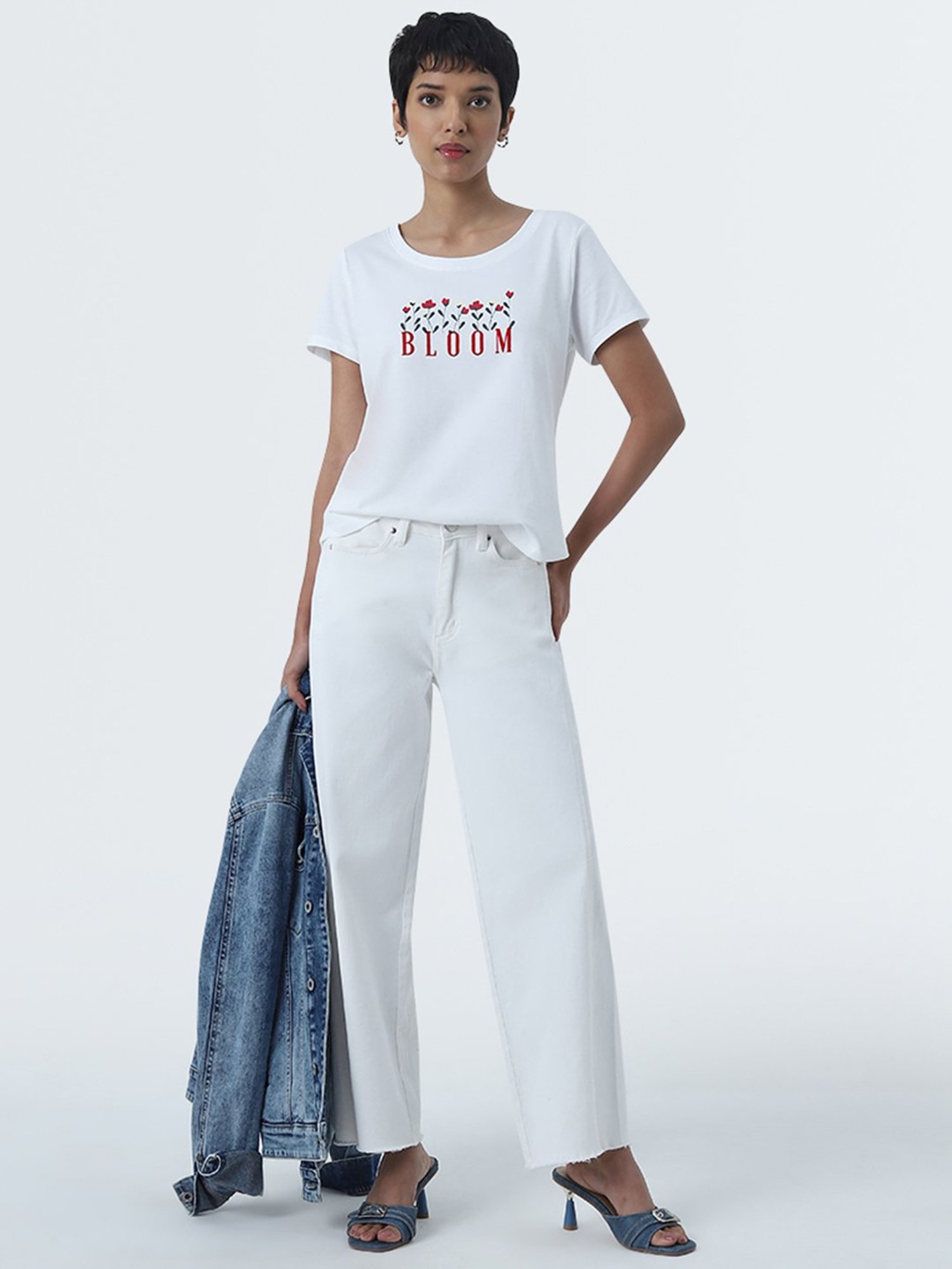 LOV by Westside White Text Printed Cotton T-Shirt