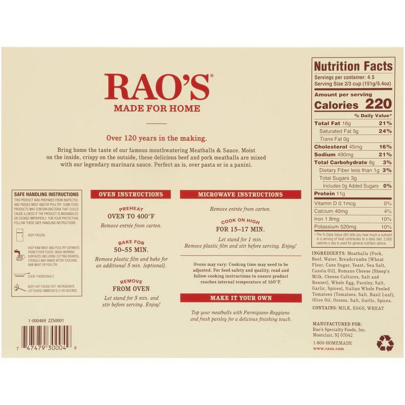 Rao's Made For Home Family Size Frozen Meatballs and Sauce - 24oz