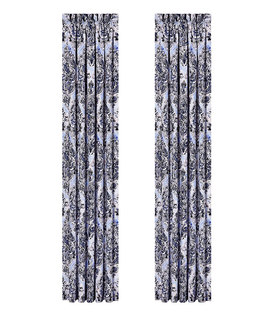 Piper & Wright Santorini Chambray-Trimmed Distressed Damask Window Treatments