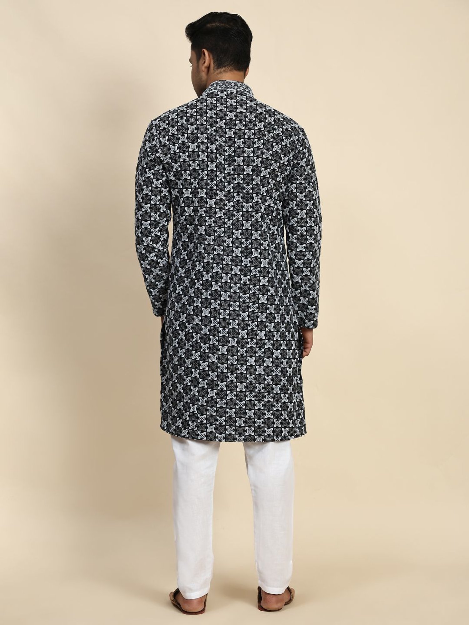 Pro-Ethic Style Developer Black & White Cotton Regular Fit Embellished Kurta Bottom Set