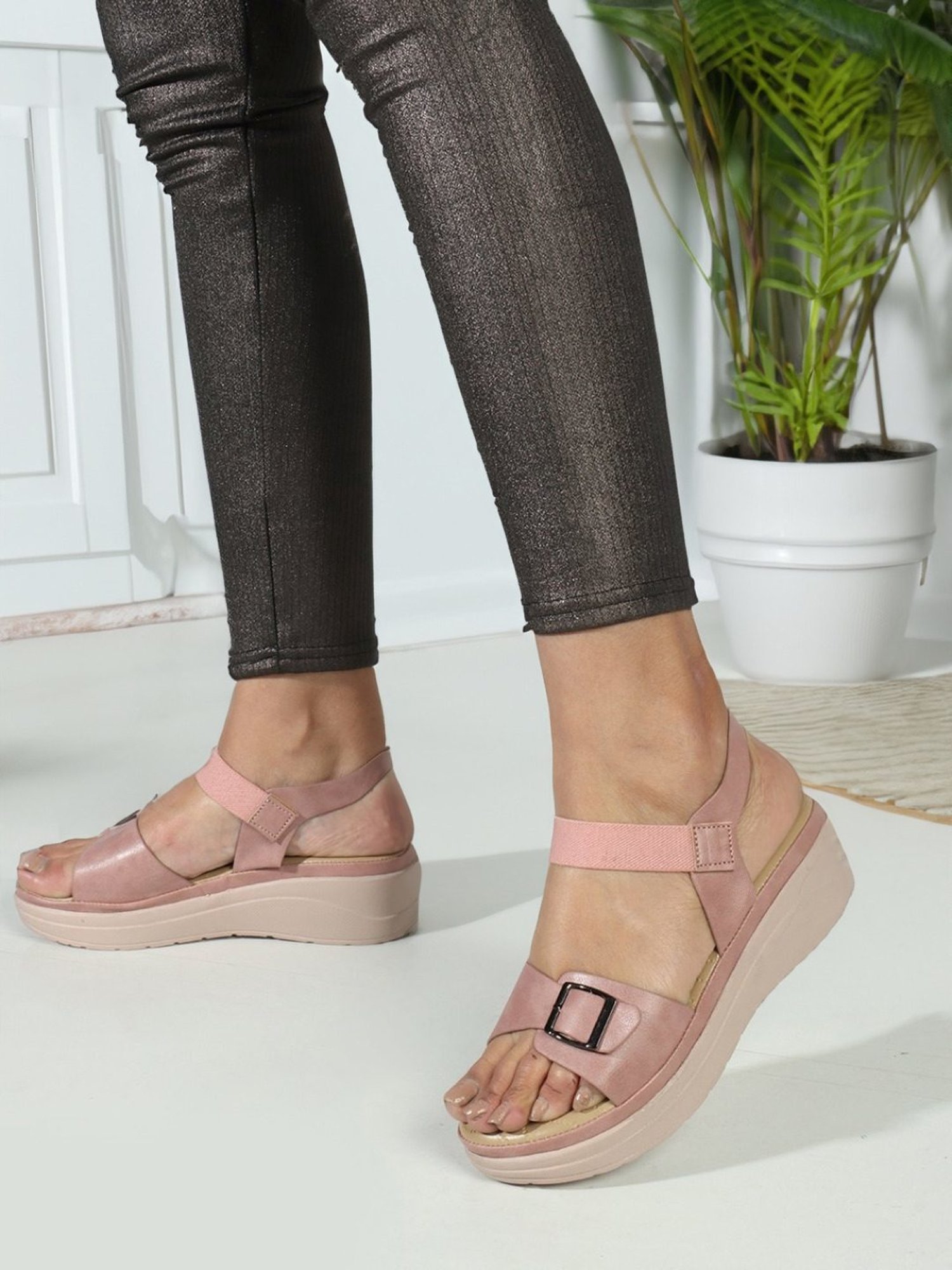 Iconics Women's Peach Ankle Strap Wedges