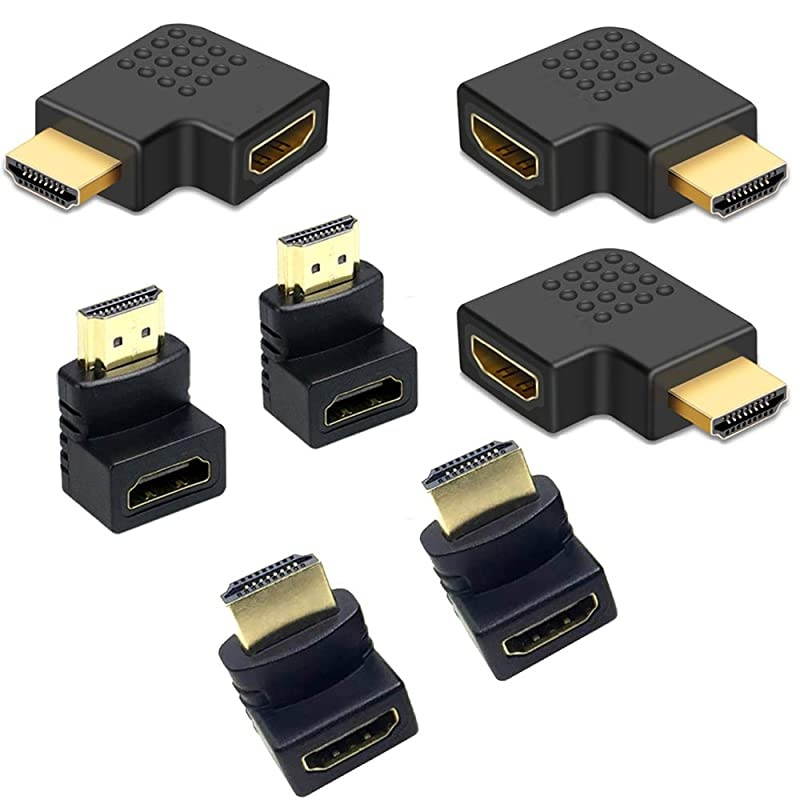 Pack HDMI Angled Adapter Combo, 3 Pcs Vertical Flat Left & Right 90 Degree Angle and 4 Pcs 20 & 90 Degree Male to Female HDMI Adapter, Gold-Plated 3D Supported TV Connector
