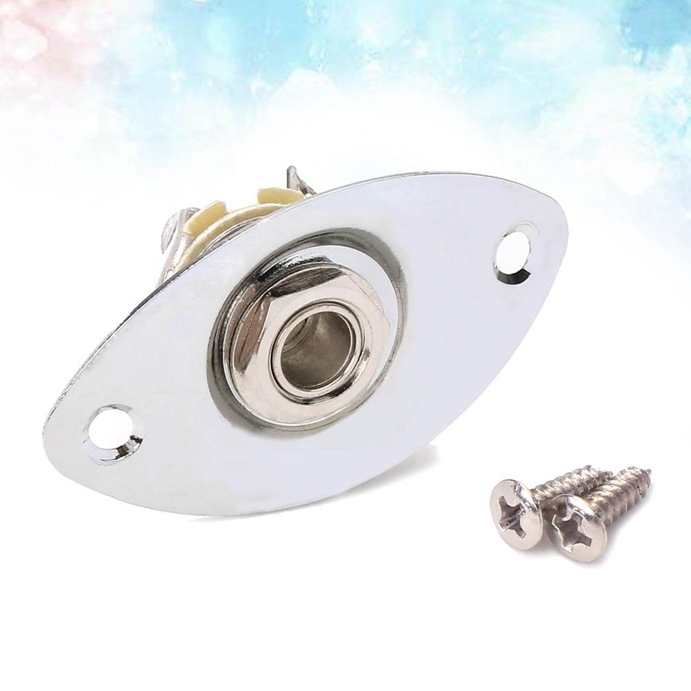 Indented 1/4 Inch Oval Guitar Pickup Output Input Jack Plug Socket 6.35mm With 2 Mounting Screws for Electric Guitar Bass (Golden)