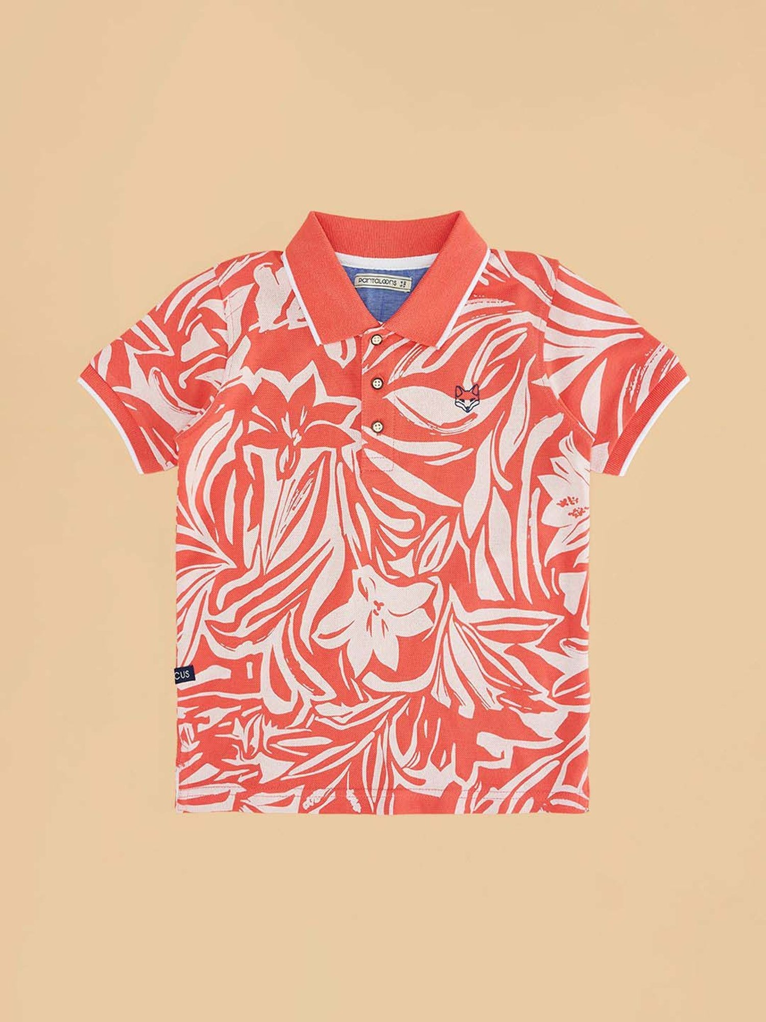 Pantaloons Junior Kids Living Coral Cotton Floral Print Polo T-Shirt