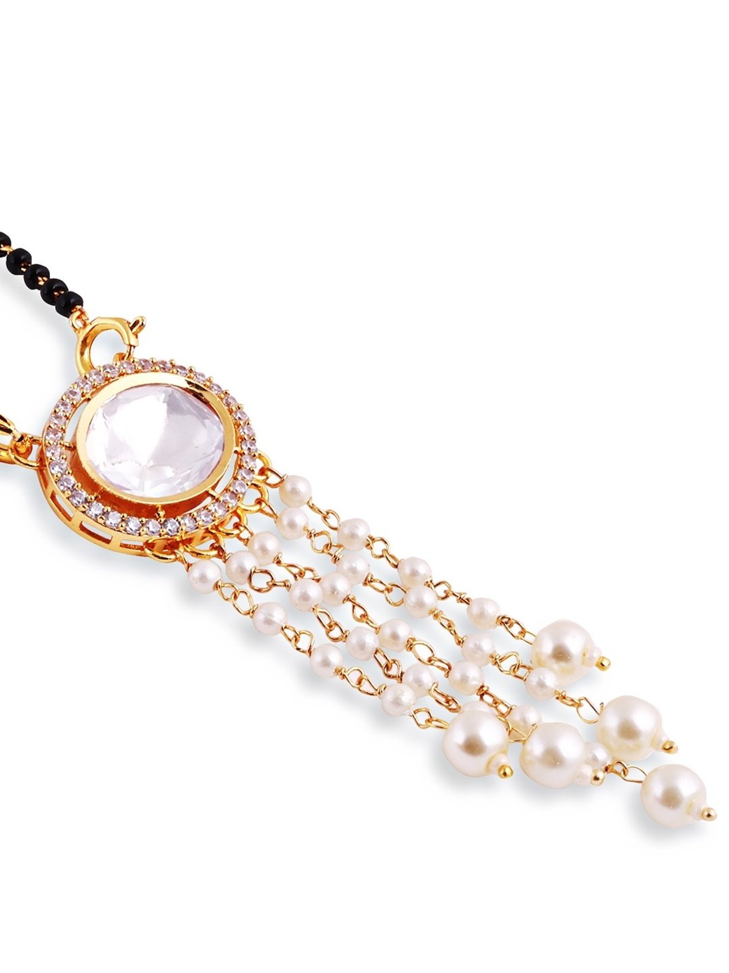 Abdesigns Gold-Plated American Diamond & Black Beaded Mangalsutra