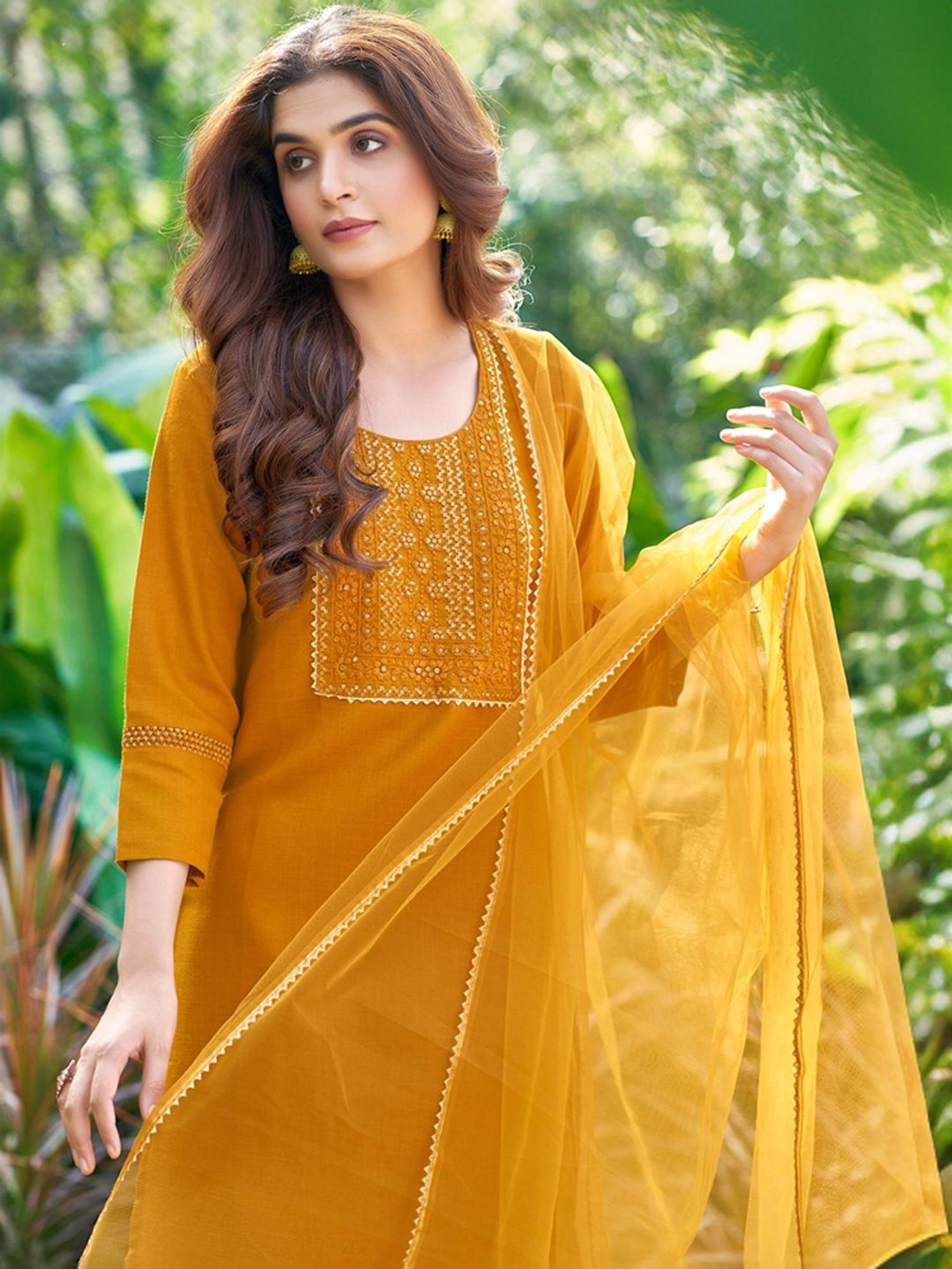 Skylee Yellow Embroidered Kurta Pant Set With Dupatta
