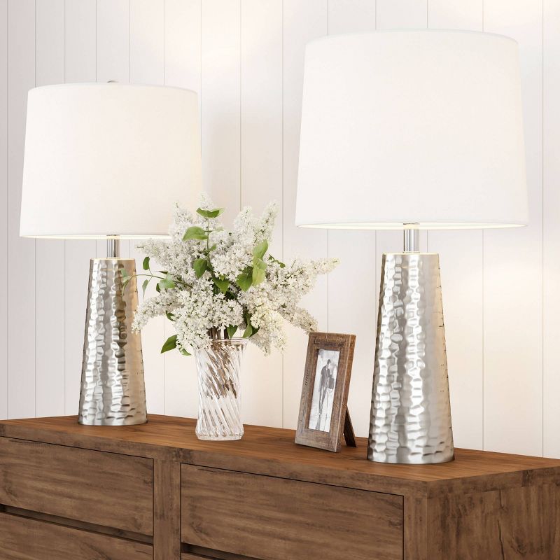 Table Lamps-Set of 2 Hammered Flared Drum Lights (Includes LED Light Bulb)