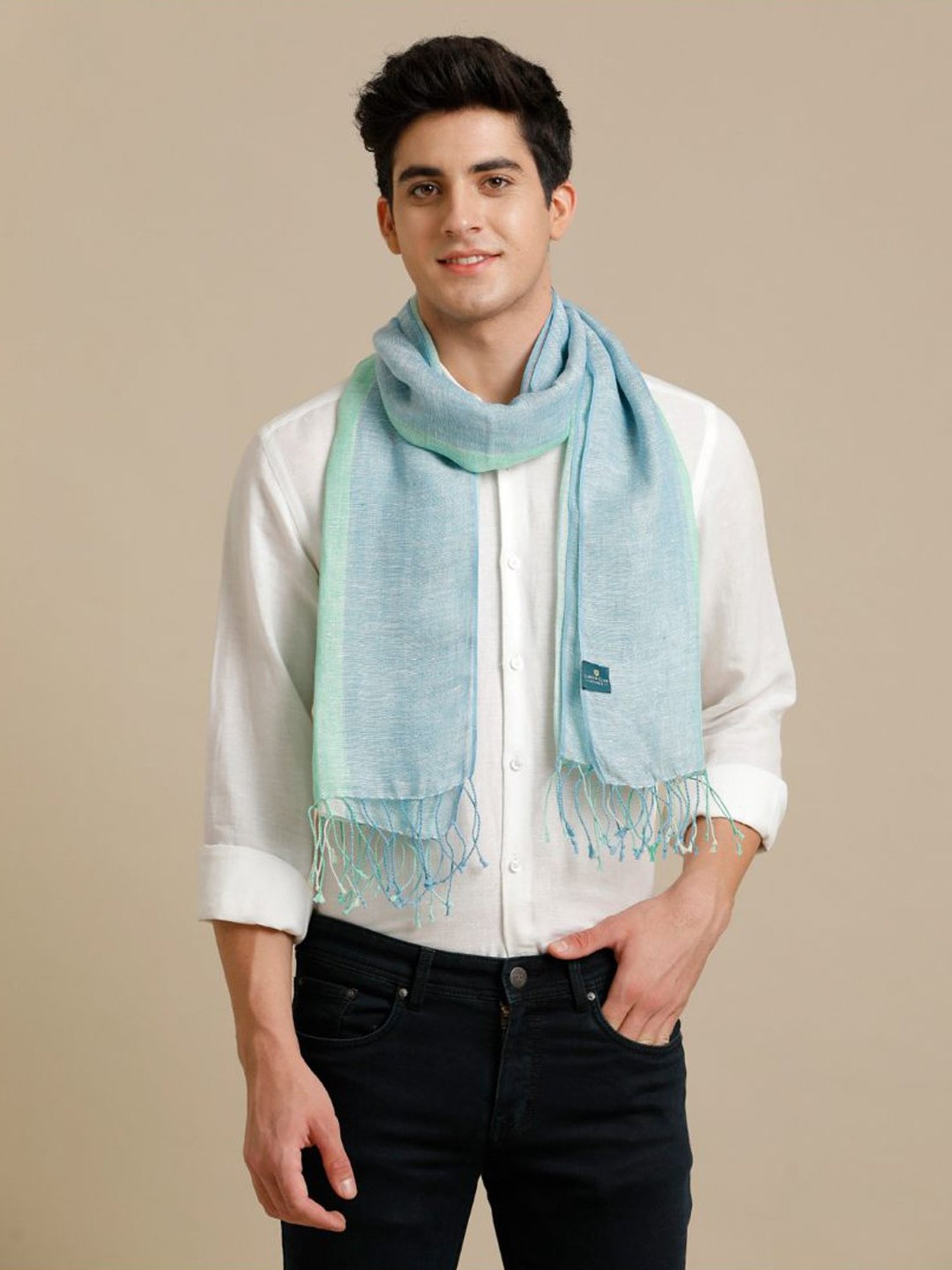 Linen Club Green Striped Pure Linen Stole