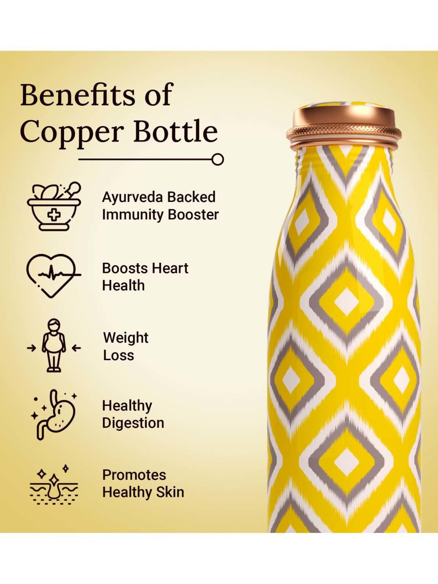 Everything Beautiful Grey & Yellow Copper Water Bottle - Seamless (0.95 L)