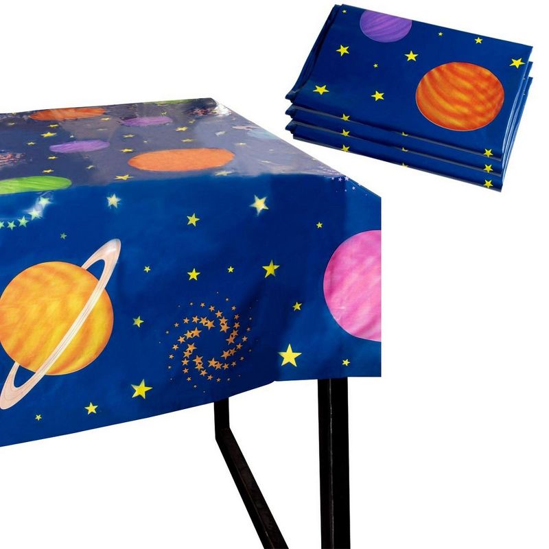 Blue Panda 3-Pack Outer Space Planet Disposable Plastic Tablecloth Table Covers Kids Party Supplies 54"x108"