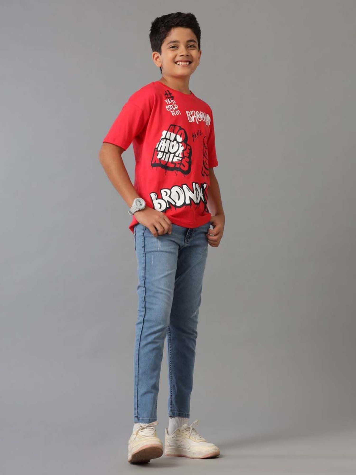 Under Fourteen Only Kids Red Cotton Printed T-Shirt