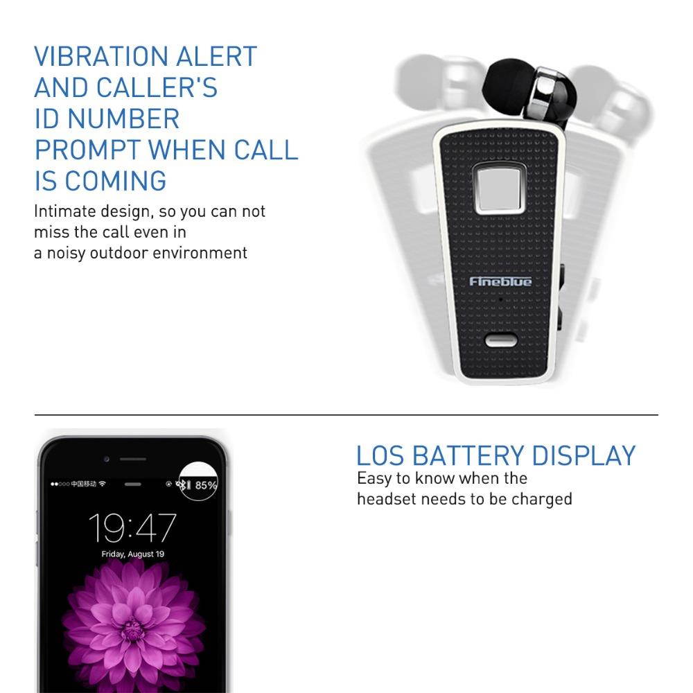 Fineblue F970 Portable MINI Wireless Bluetooth Neck Clip Telescopic Type Business Sport Earphone Vibration Wear Clip with Mic UM (White)