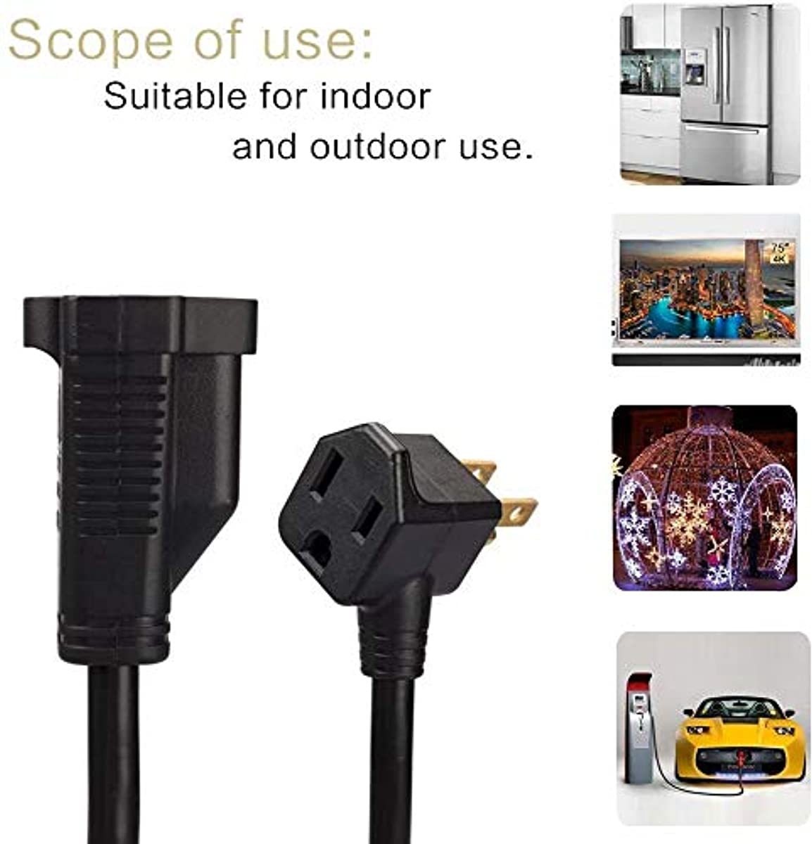 KMC 0.6-Foot (5-Pack) Power Extension Cord, 3 Prong Appliance Extension Cable Cord-Black &hellip;