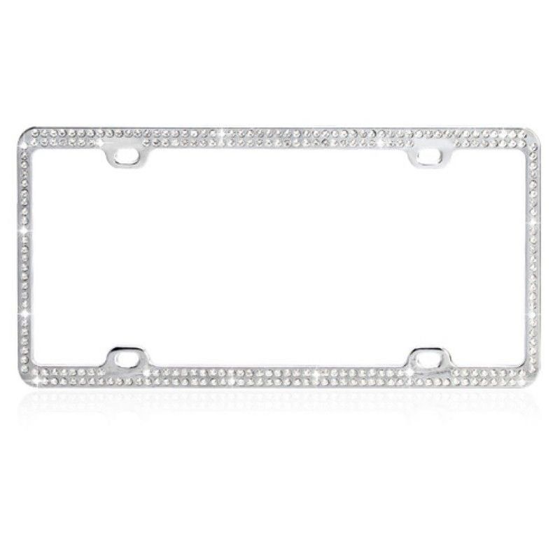 Valor Car Automotive License Plate Frame Chrome Coating Metal with Double Row White 246 Diamonds Crystals Rhinestones Bling