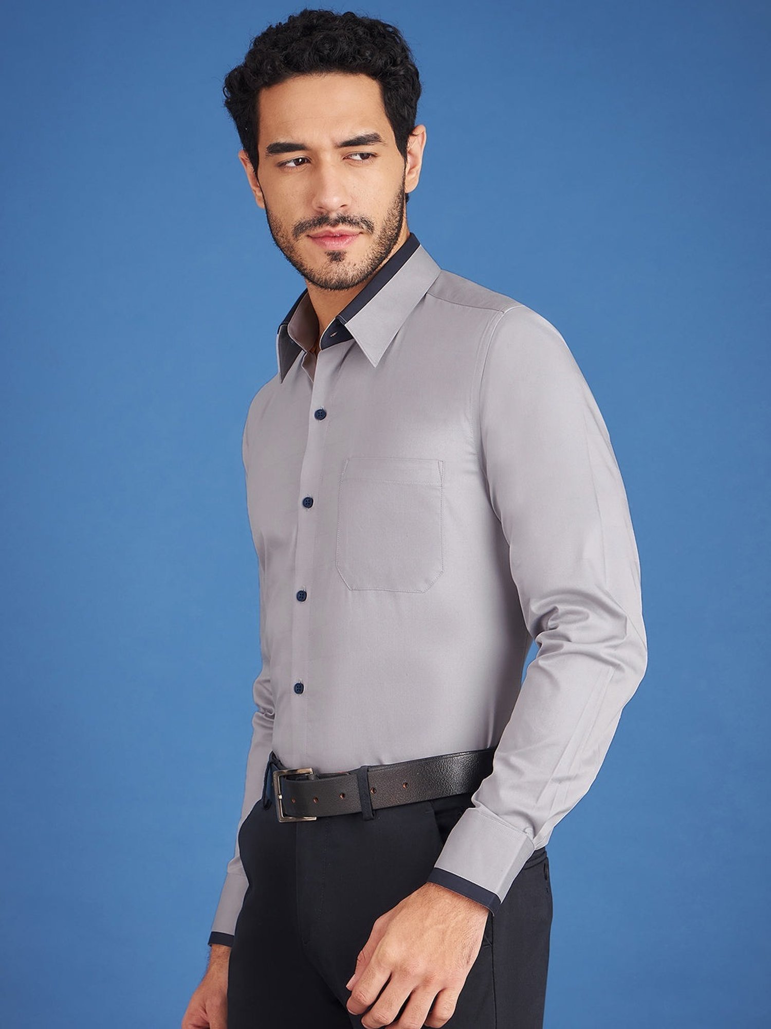 Louis Stitch Grey Cotton Regular Fit Texture Shirt