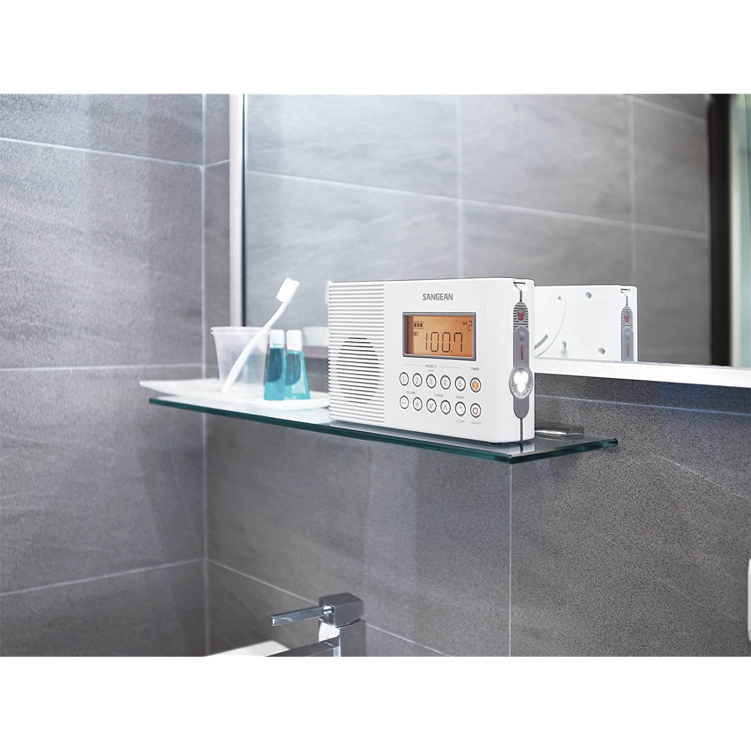 Sangean H201 Portable AM/FM/Weather Alert Digital Tuning Waterproof Shower Radio