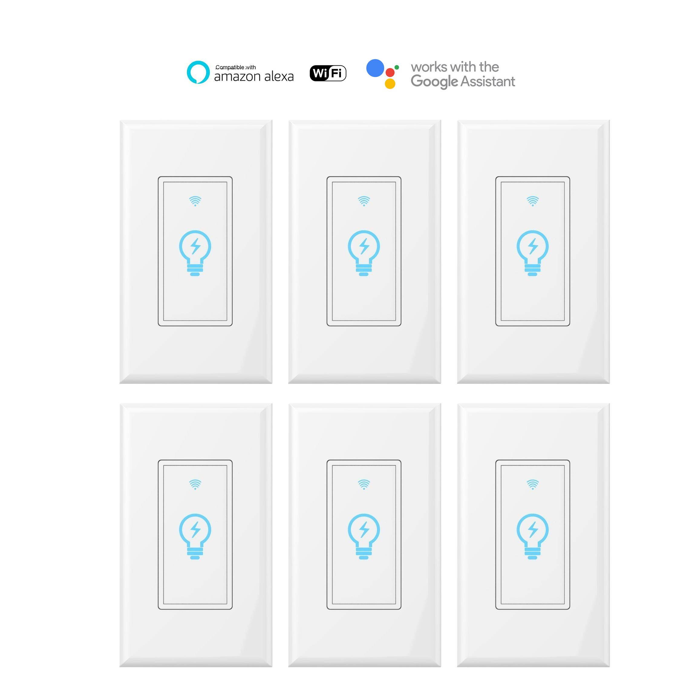 Smart Light Switch, Wi-Fi Wall Touch Remote Control with Smartphone Compatible with Alexa, Works with Google Assistant, Control Your Fixtures From Anywhere, No Hub Required, Timing Kuled (6pack)