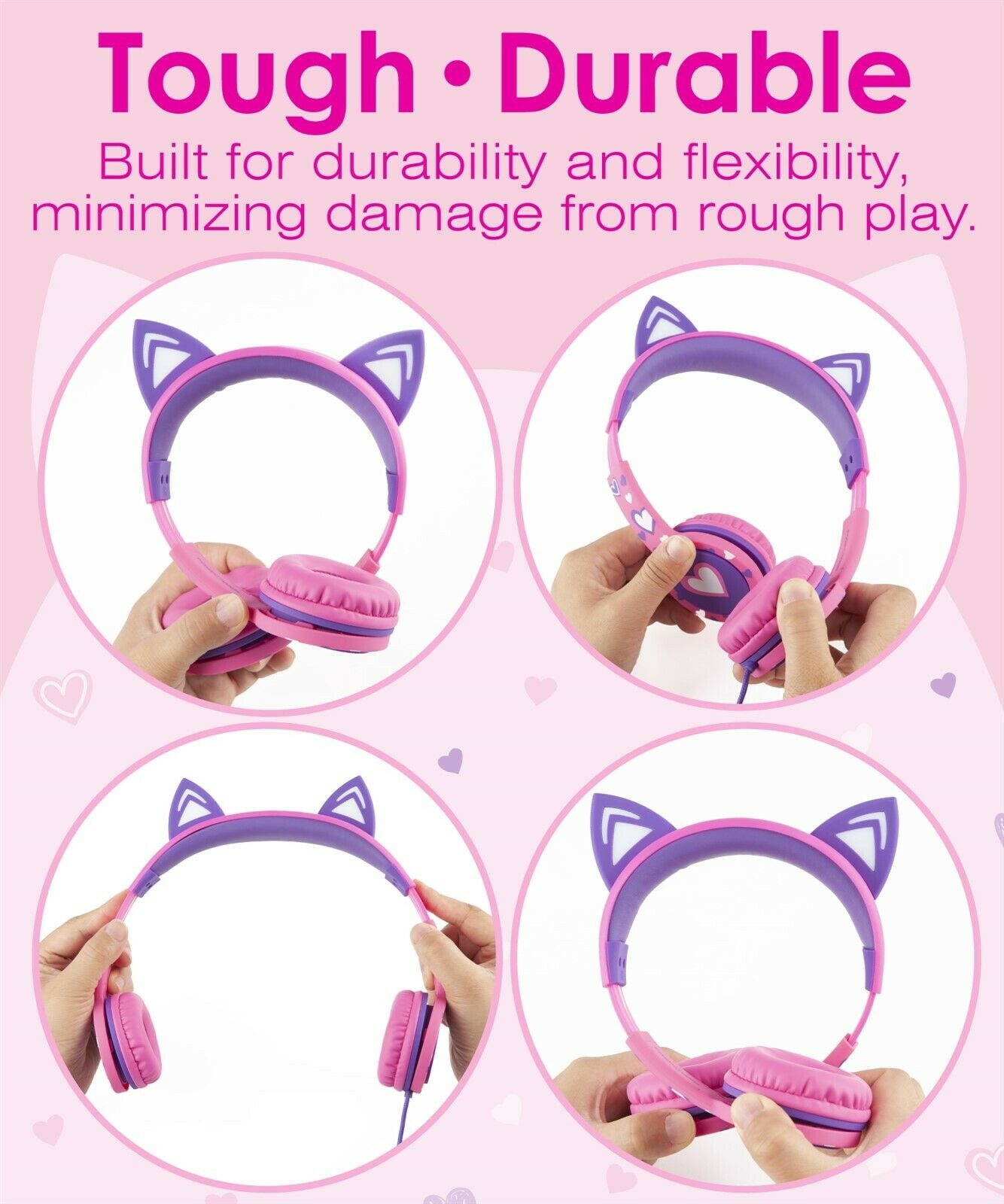 Kids Wired Cat Ears Headphone Headsets Girl Earphone On Ear Pink Volume Control