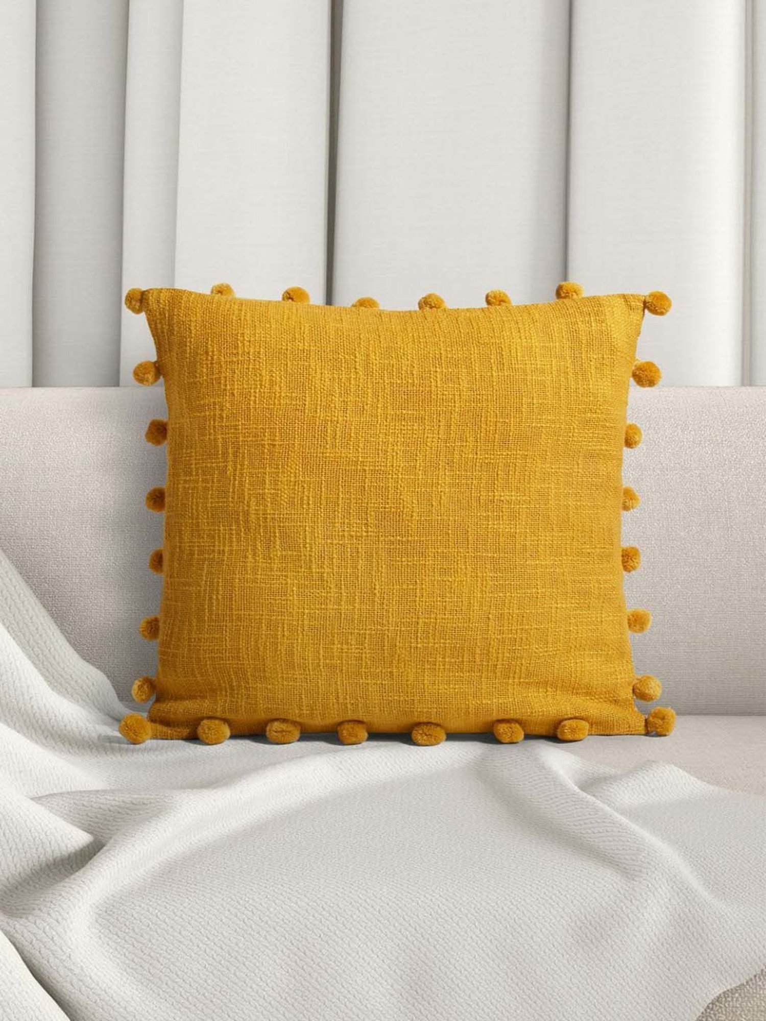 Living Scapes by Pantaloons Yellow Cotton Cushion Cover