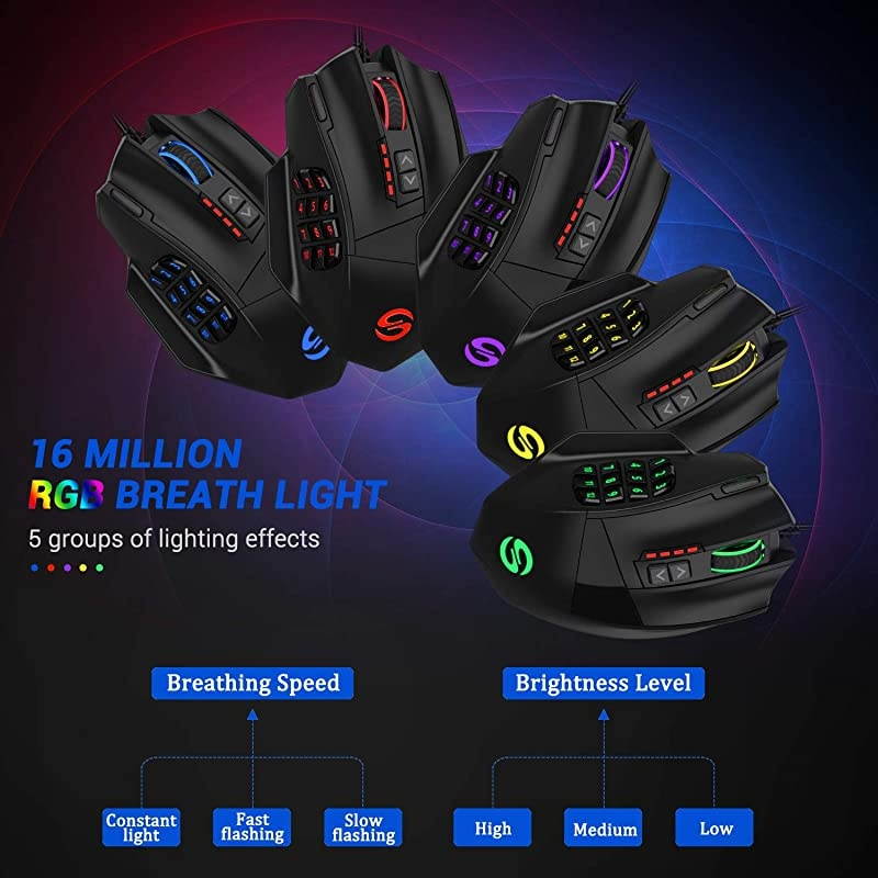 Venus Gaming Mouse RGB Wired 16400 DPI High Precision Laser Programmable MMO Computer Gaming Mice IGNs Recommendation