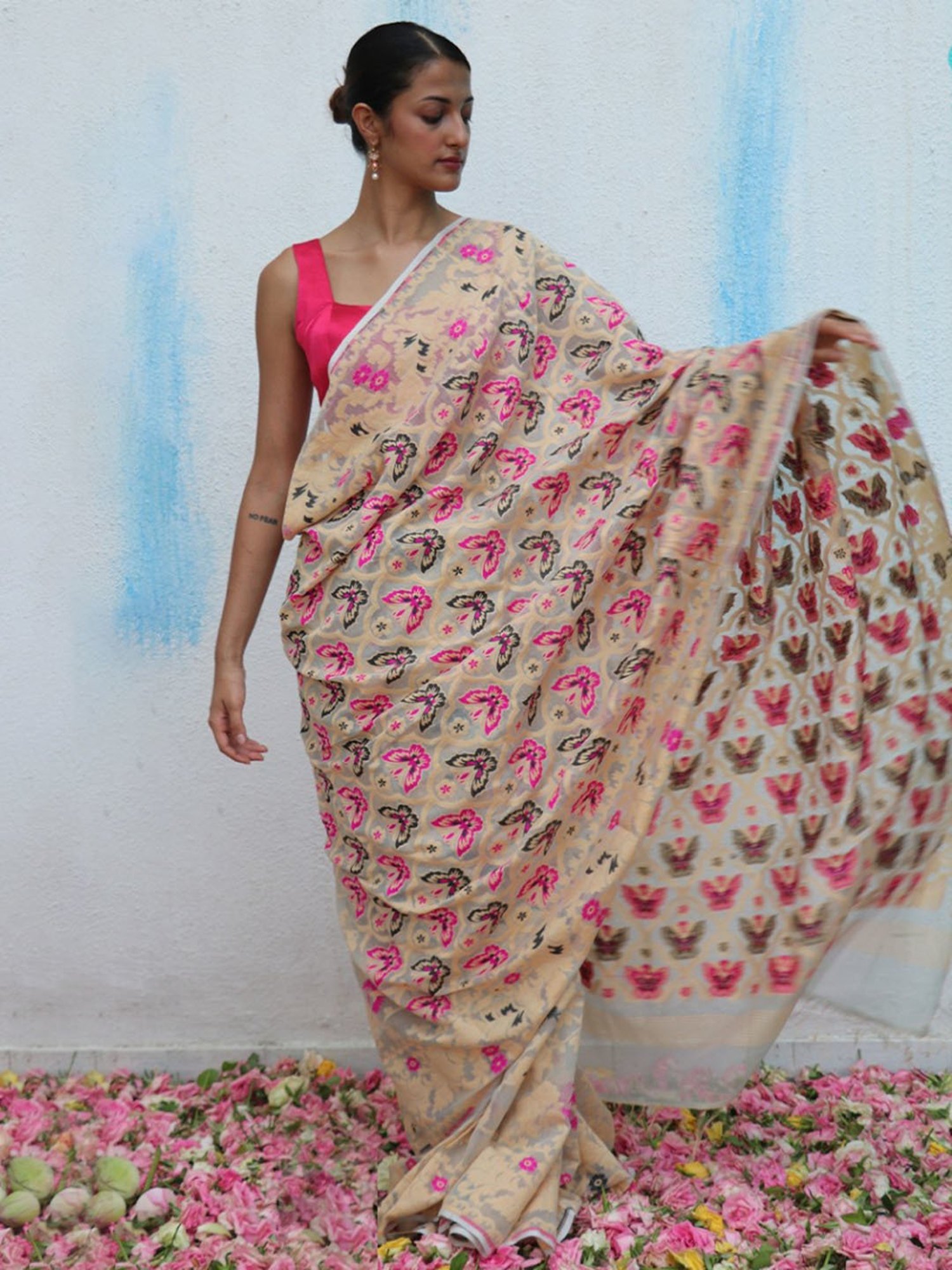 Chidiyaa Gul-Khwaab Handwoven Jamdani Pure Linen Saree