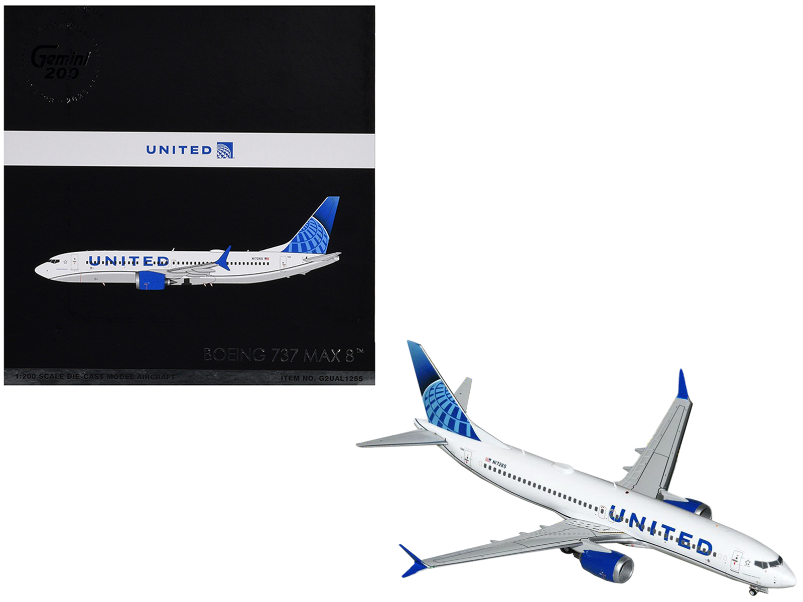 Boeing 737 MAX 8 Commercial Aircraft "United Airlines" (N17265) White with Blue Tail "Gemini 200" Series 1/200 Diecast Model Airplane by GeminiJets