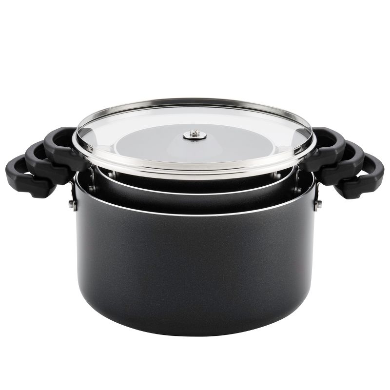 Farberware Neat Nest 6pc Nesting & Stacking Aluminum Nonstick Saucepot Set Black