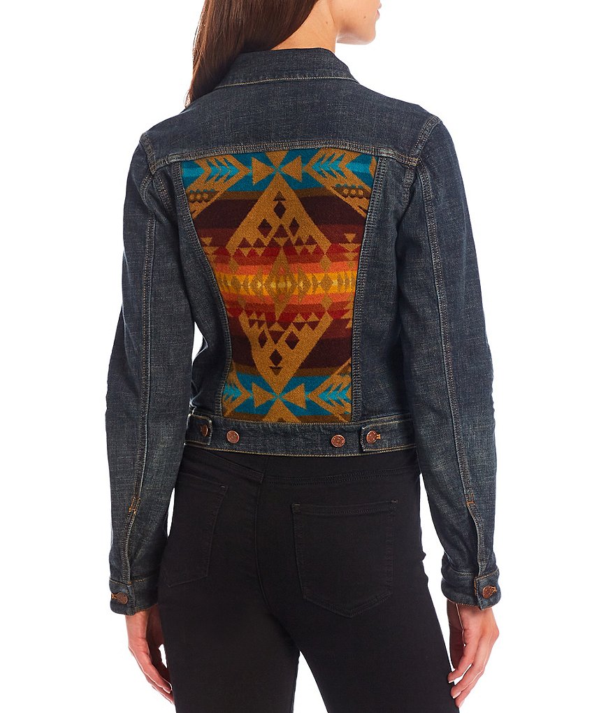 Pendleton Wool Jacquard Point Collar Neck Long Sleeve Denim Jean Jacket