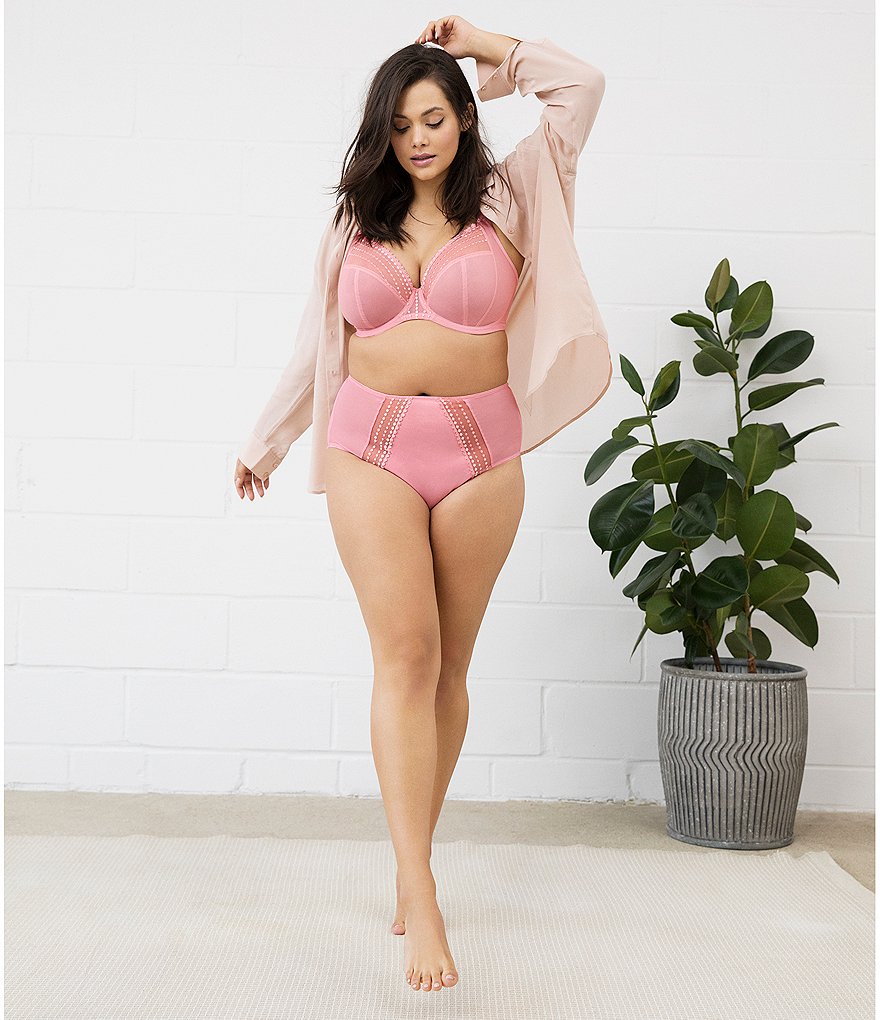 Elomi Plus Matilda Embroidered Sheer Plunge Convertible U-Back to Racerback Contour Wire Full-Busted Bra