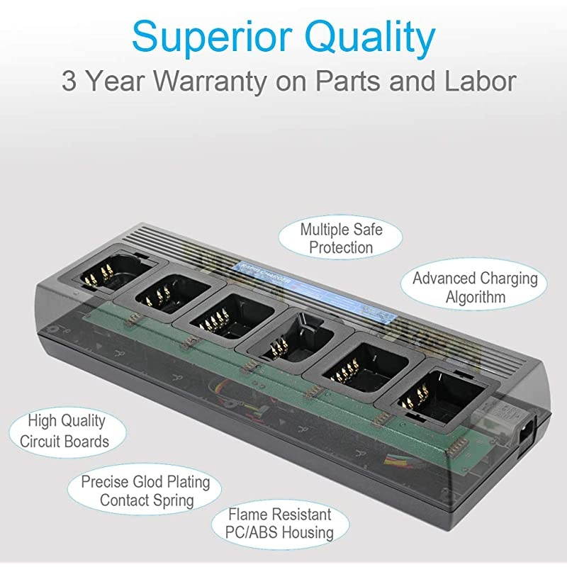 Unit Rapid Charger for Motorola Radios XPR6350 XPR6550 XPR7350 XPR7550 XPR7350e XPR7380e XPR7550e XPR7580e XPR3300 XPR3500 XPR3300e XPR3500e APX4000 APX3000 etc, XPR APX Six Gang Charger