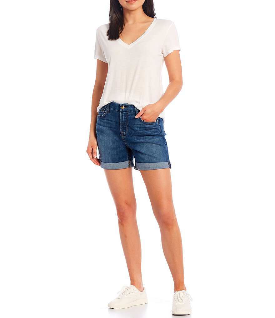 JEN7 by 7 for All Mankind Mid Rolled Hem Stretch Denim Shorts