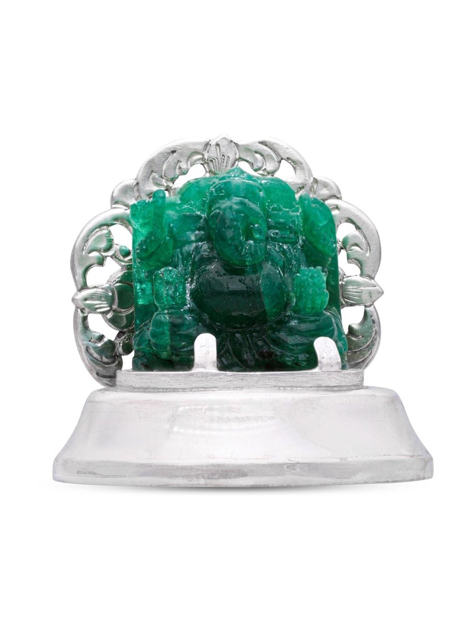 CKC 92.5 Sterling Silver Prabhavali with Carved Emerald Ganapati Divine Idol