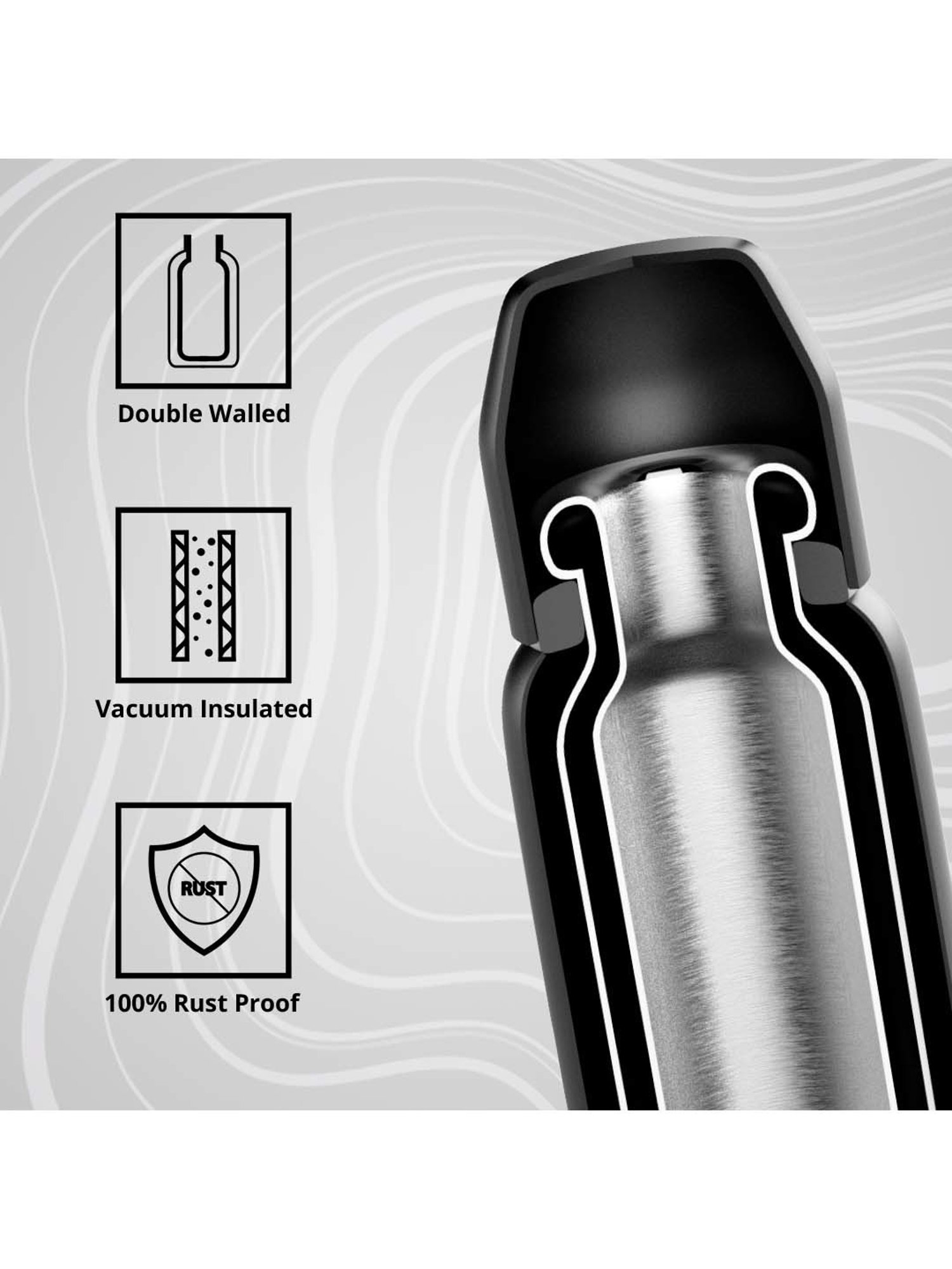 Bergner Walking Black Stainless Steel Thermosteel Hot and Cold Bottle (0.72 L)