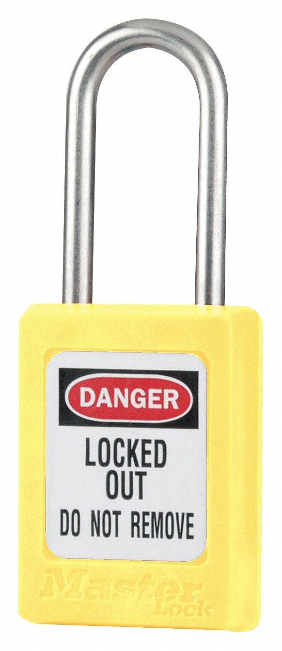 Lockout Padlock, Keyed Alike, Yellow, 3/16In., PK3