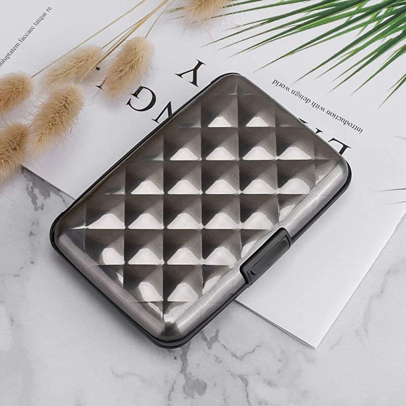 RFID Blocking Credit Card Protector Aluminum ID Case Hard Shell Business Card Holders Metal Wallet for Men or Women (Aluminum, Grey-L)