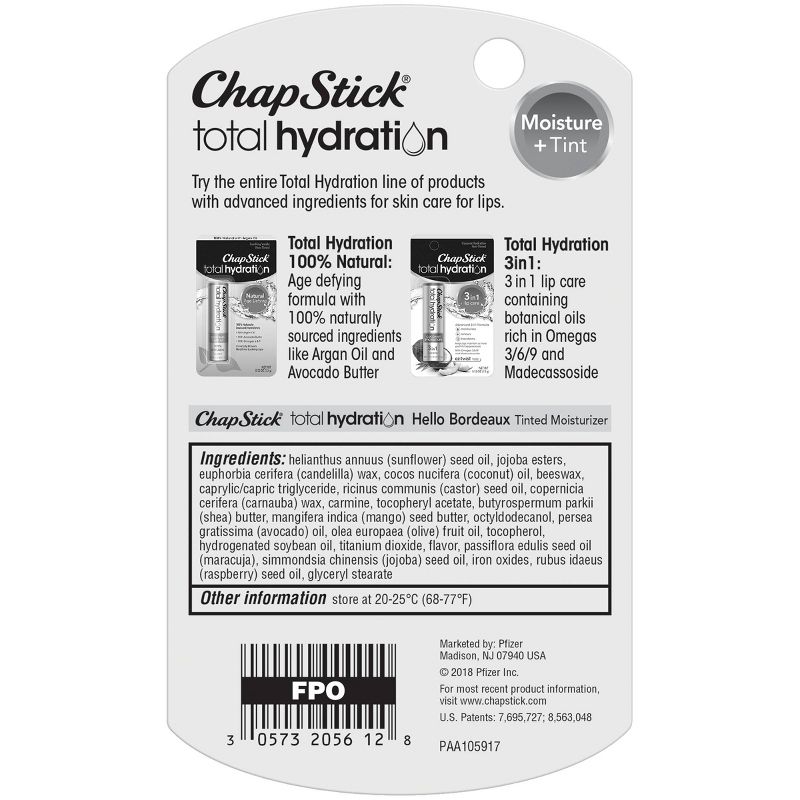 Chapstick Total Hydration Tinted Lip Balm - Hello Bordeaux - 0.12oz