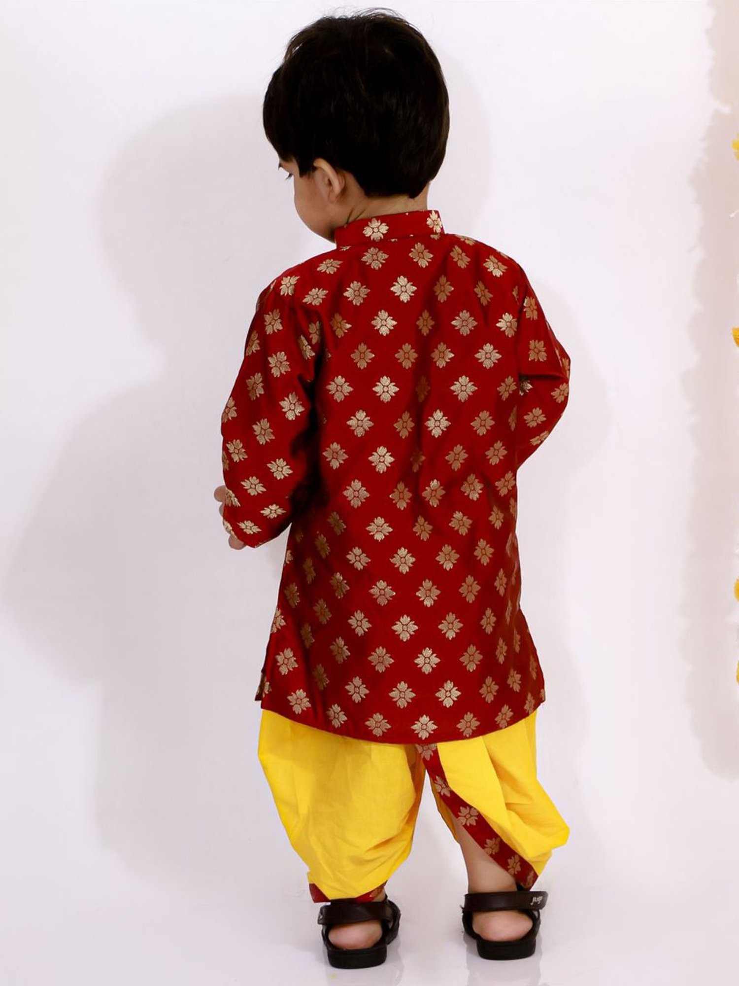 Little Bansi Kids Maroon & Yellow Embellished Kurta Set
