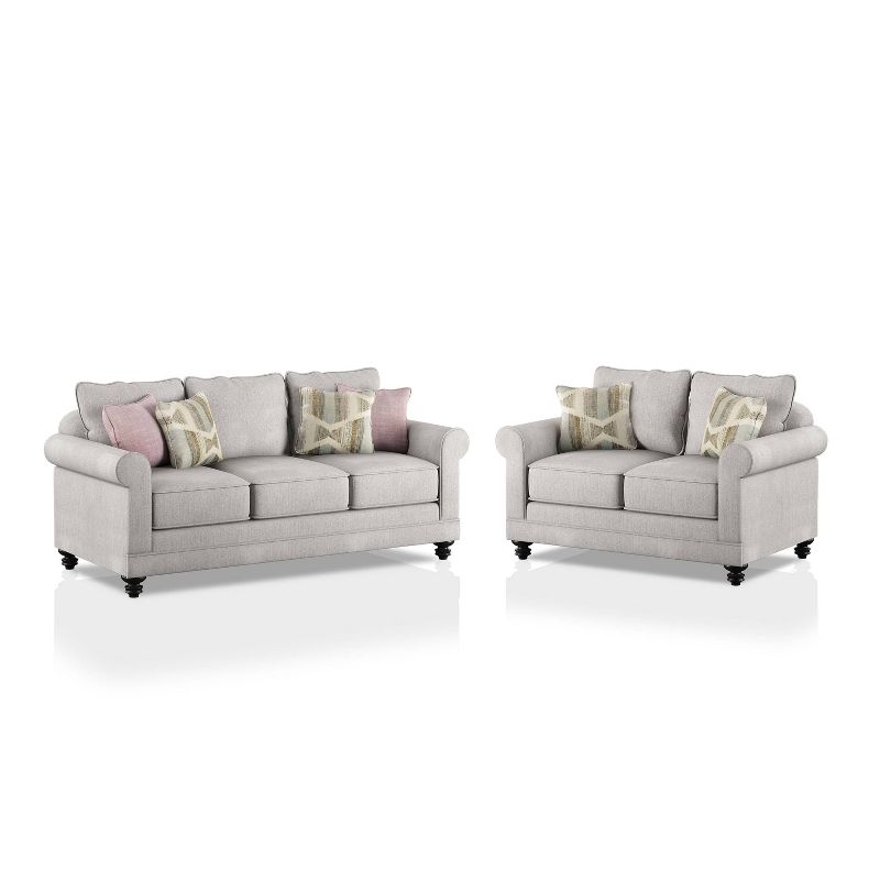 2pc Cohassette Transitional Loveseat and Sofa Set Light Gray/Powder Blue/Pale Plum - HOMES: Inside + Out